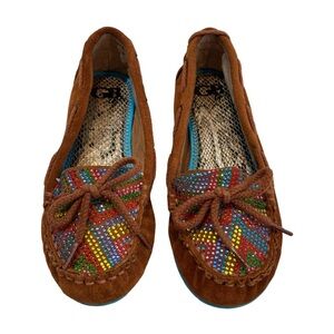 Gianni Bini Little Girls‎ Leather Moccasin Rainbow Rhinestone Shoes Sz 13M